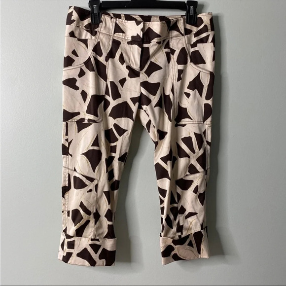 Diane von Furstenberg Cropped Silk Blend Printed Brown Pants - Picture 1 of 5